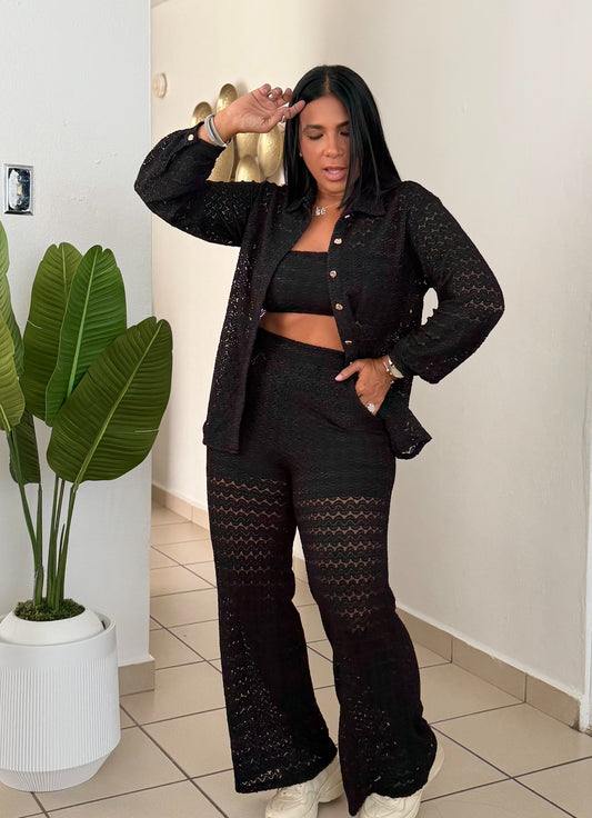 Puertorra Blacky Crochet Spandex Set de 3 Piezas (color negro)Mega Còmodo