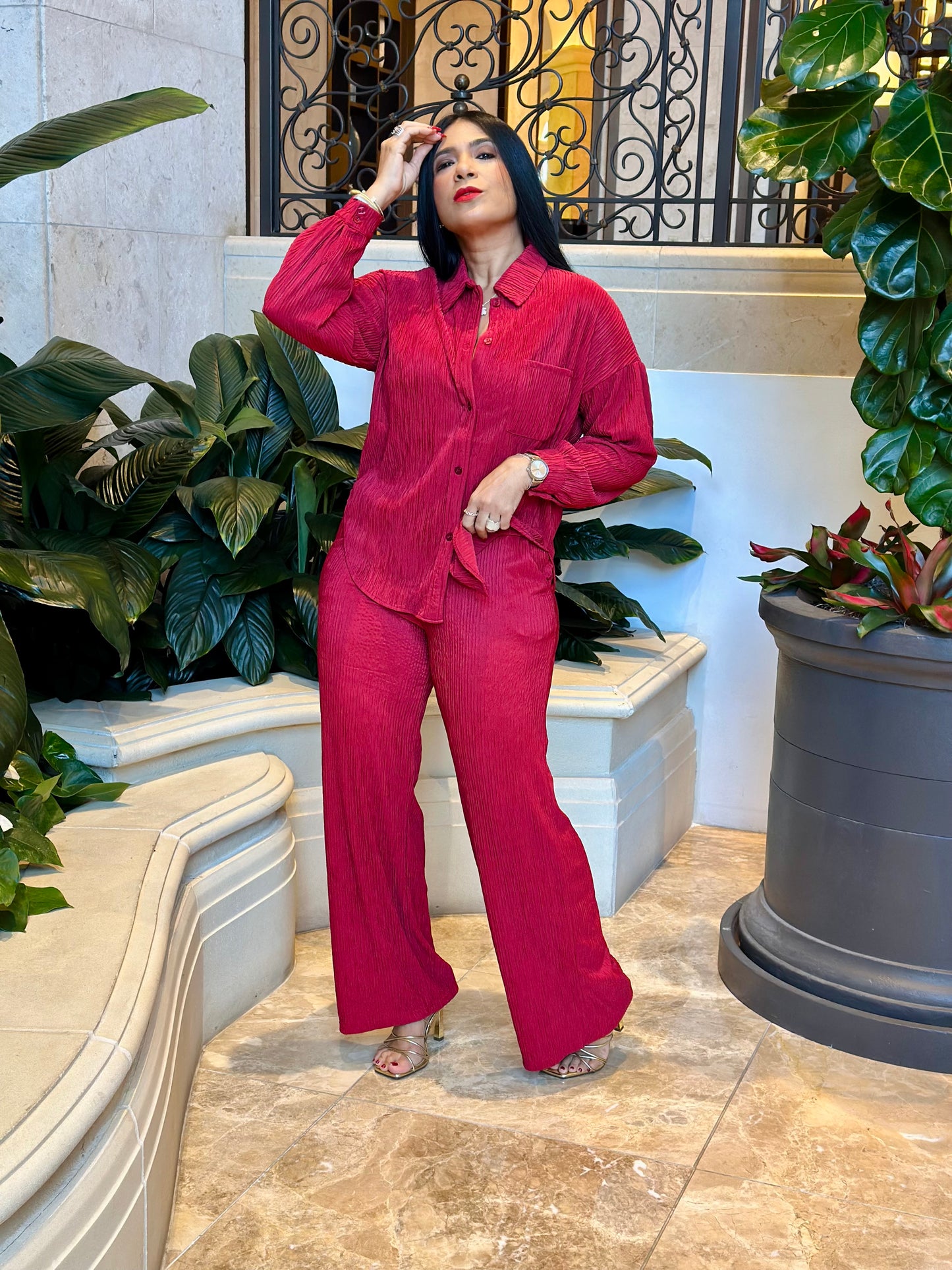 Red Spandex Blusón and Pants Set (tiene bolsillos)