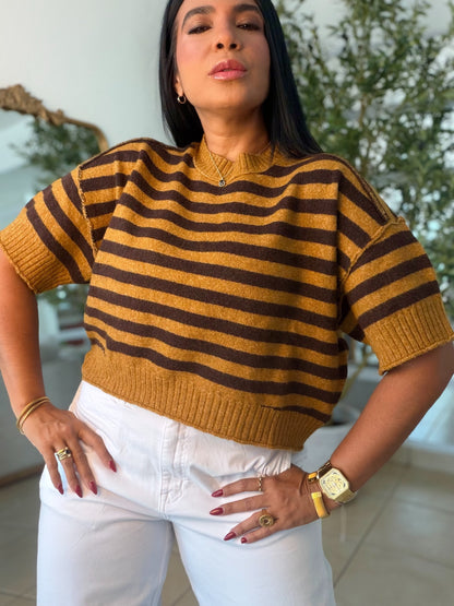 “Eva” Choco Brown and Mustard Oversized Top (top de lìneas)