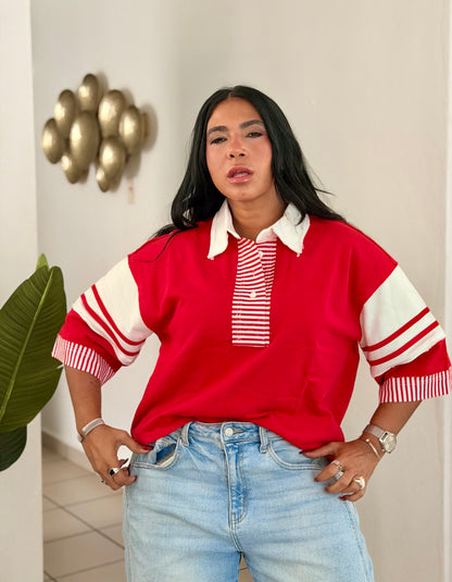 Colecciòn Exclusiva Ediciòn Limitada Extra Mega Premium Red Oversized Top con lìneas (SOLD OUT GRACIAS