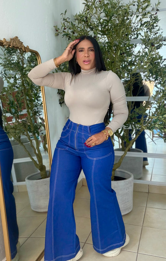 Royal Blue Wide Leg Spandex Pants (tiene bolsillos pantalones)