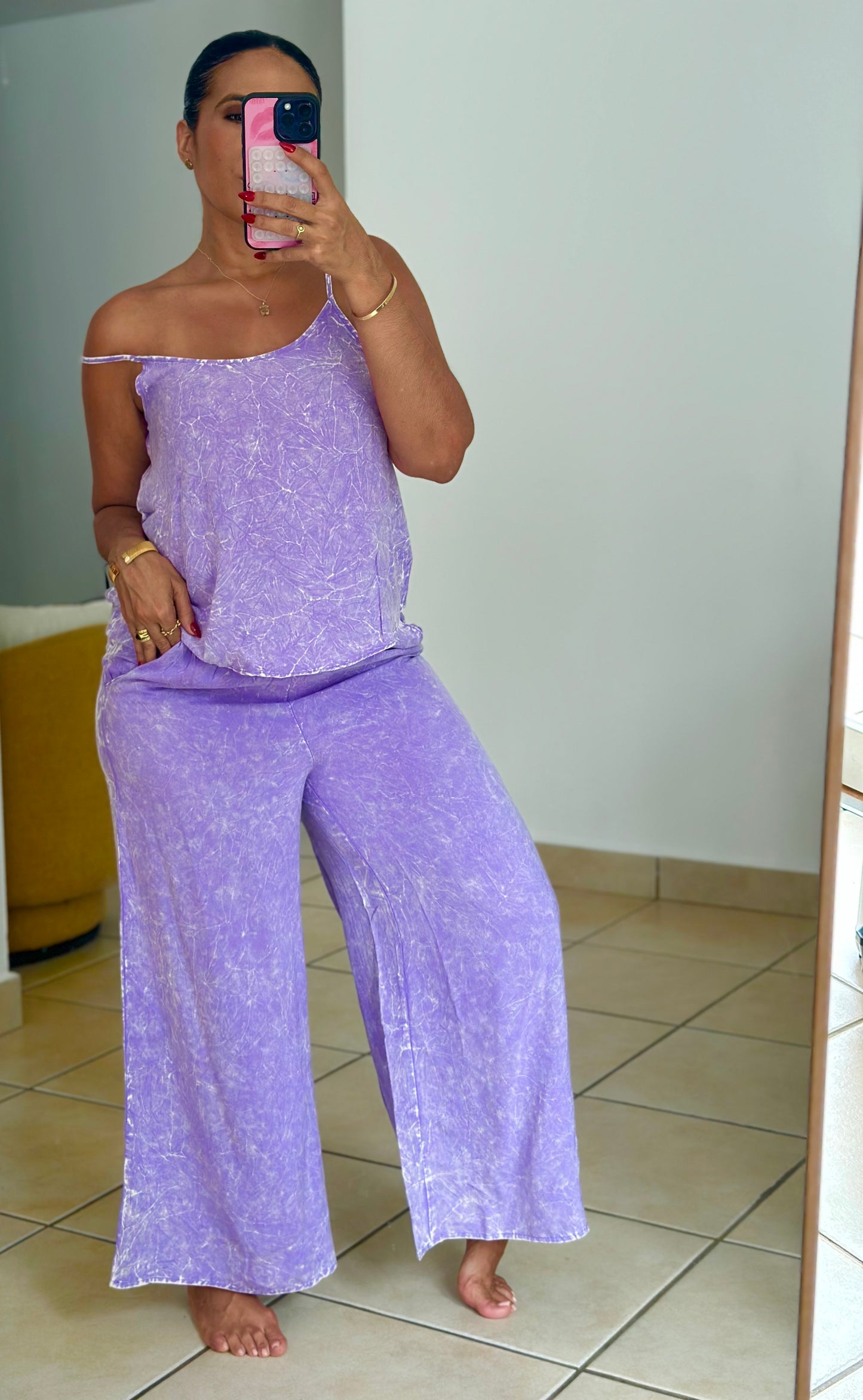 Lavander Summer Relax Pants Set With Pockets (Spandex)