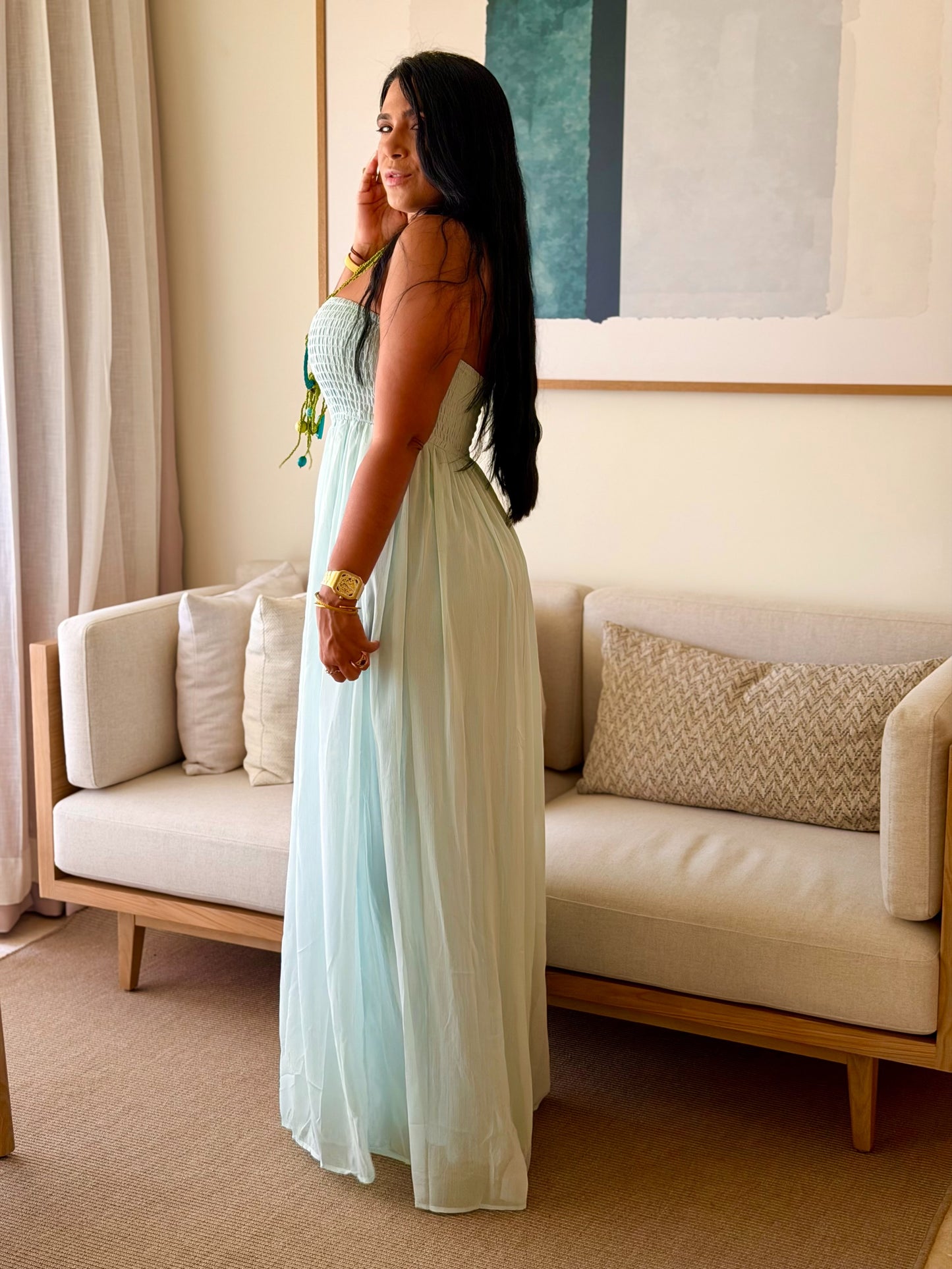 Darimar Wide Leg Spandex De Lujo Jumpsuit (tiene bolsillos y no zipper ni botones)Turquesa Blue (es un lujo de bello)