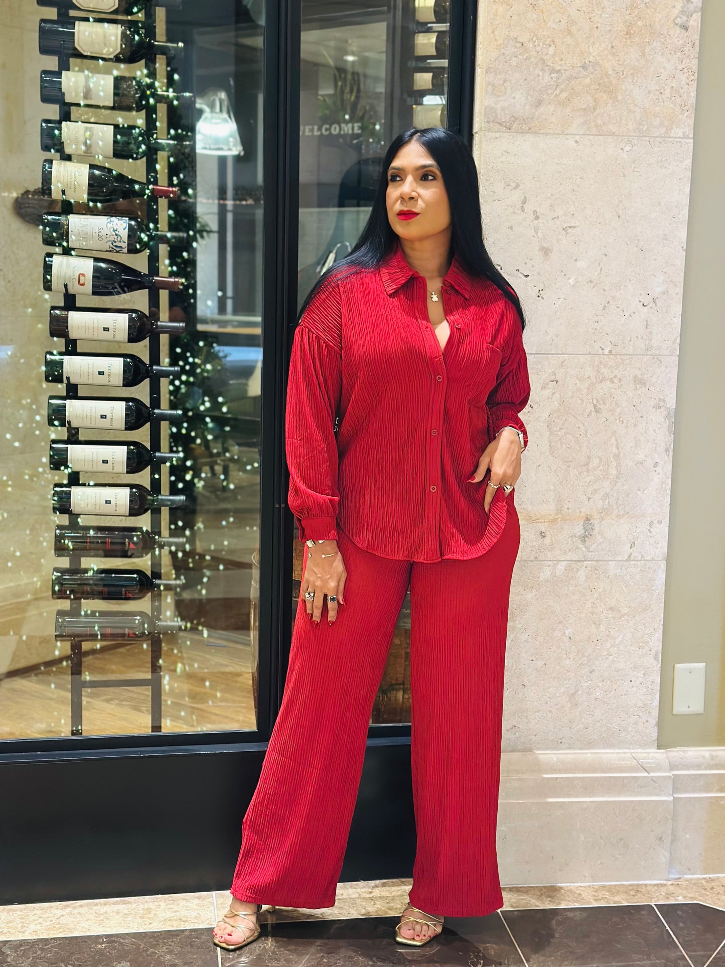 Red Spandex Blusón and Pants Set (tiene bolsillos)