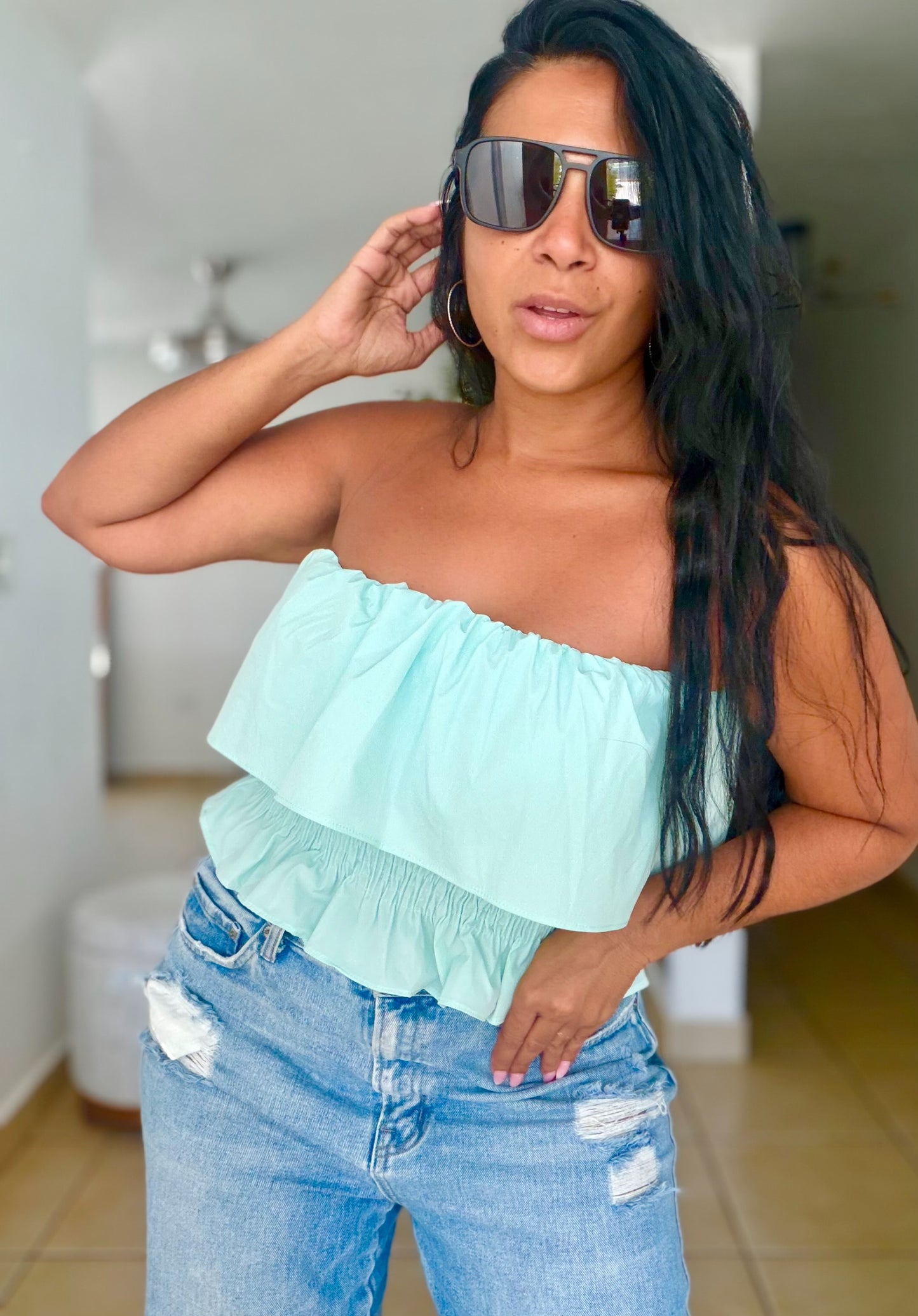Aqua Blue Summer Spandex Tube Top