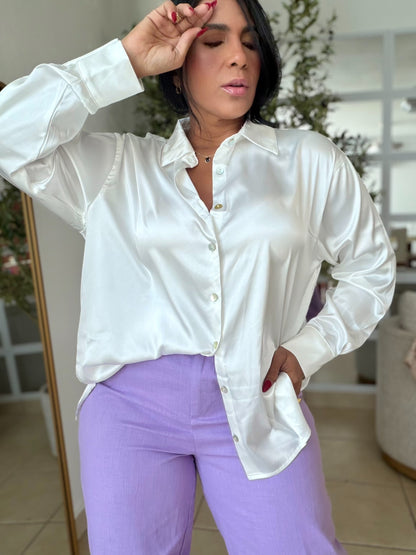 Blusa en Seda de Lujo Color Blanca Oversized