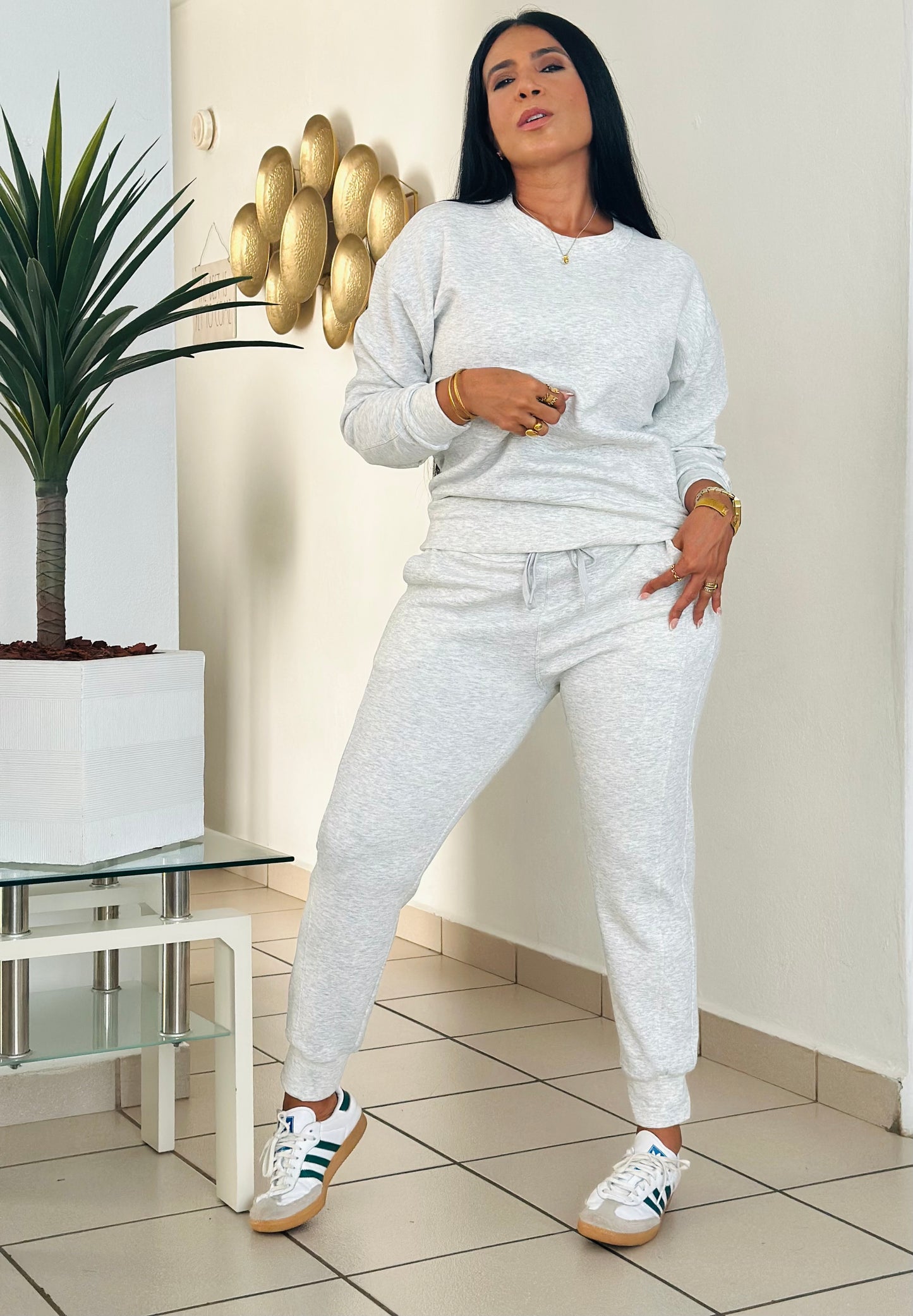 Portos Light Gray Spandex Jogger Pants Set (cubridor y tiene bolsillos)
