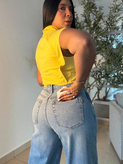Vibrant Luxe Baggy Wide Leg Blue Jeans Spandex con bolsillos (AOLD OUT GRACIAS