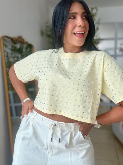 Trend Butter yellow and glitter Luxe top (el estilo es oversized no para quedar pegada)