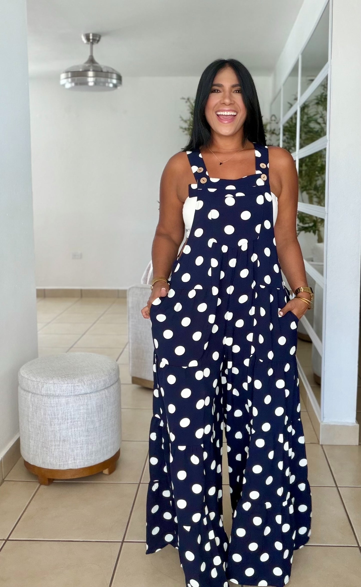 Darita Oversized Navy Blue and White De Overall (tiene bolsillos) azul y blanco Wide Leg Palazzo (SOLD OUT)