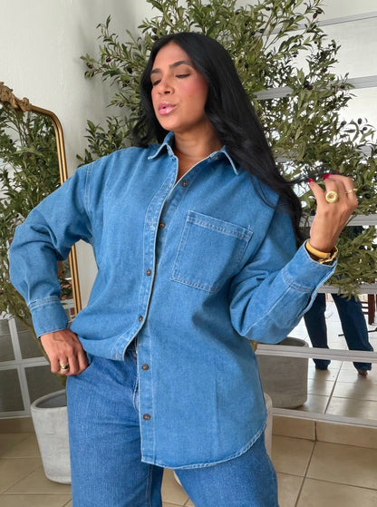 Denim Blue Luxury Oversized Blouse SOLD