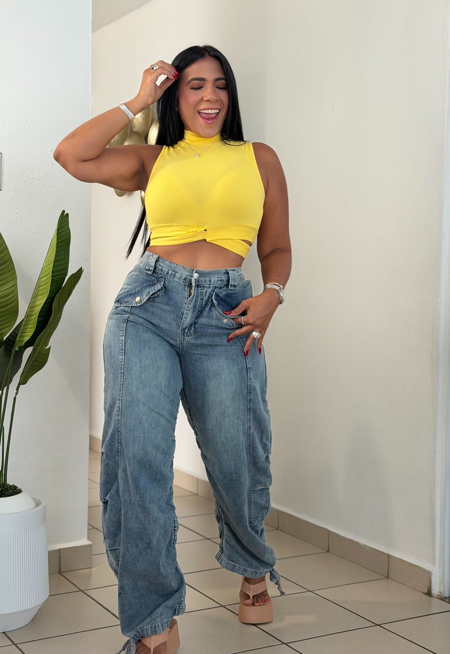 Baggy Spandex Denim Blue Luxe Jeans (fruncido que ajustaa a tu gusto) una belleza!! (SOLD OUT)