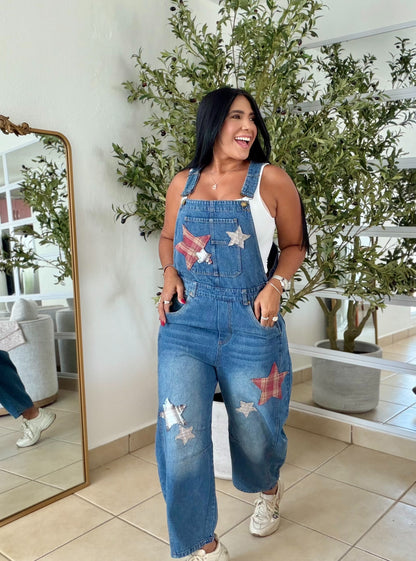 Baggy Barrell Denim Blue Oversized Overall Spandex y detalles de estrellas fijos (SOLD OUT)
