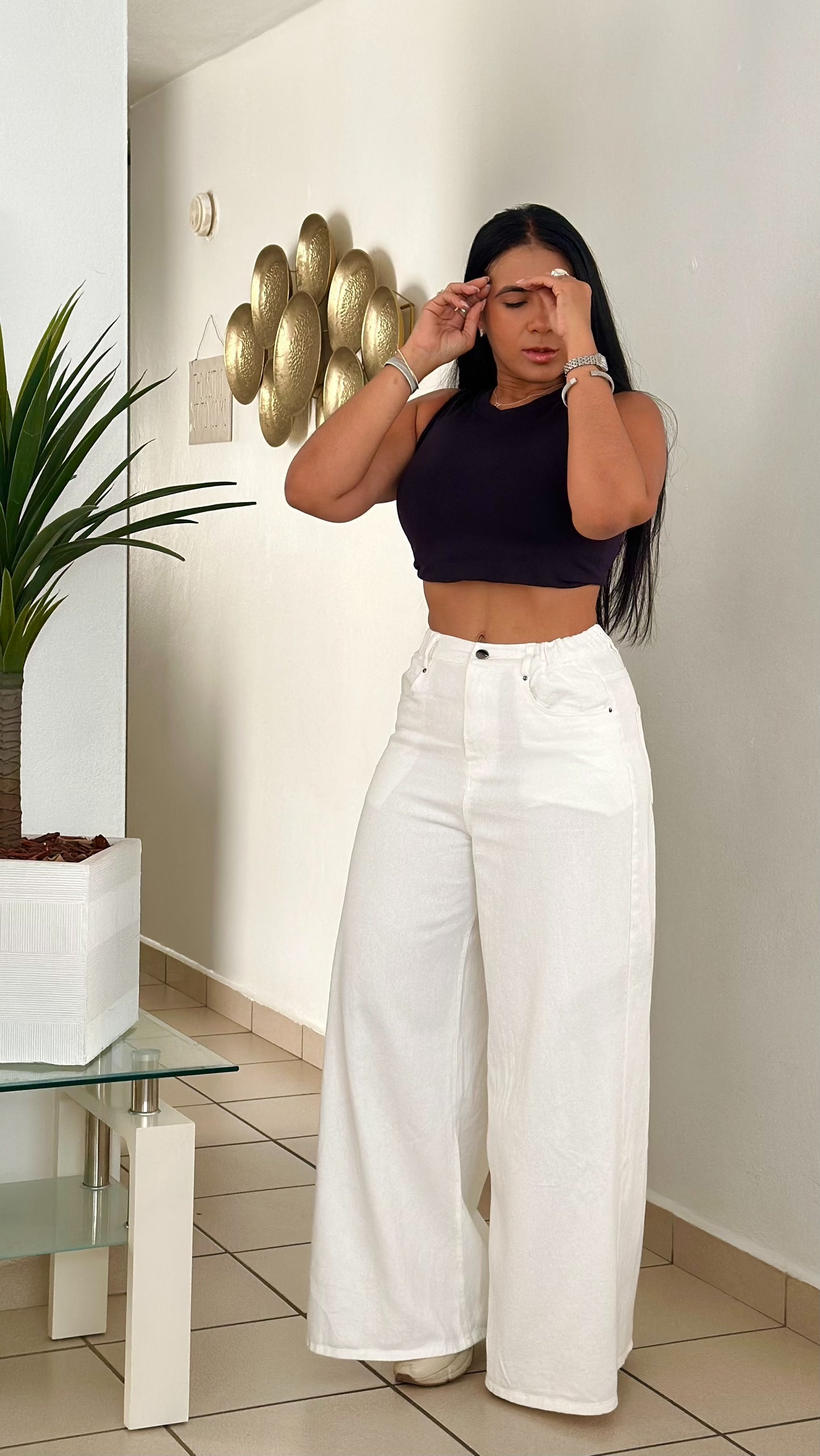 Divine Mega Spandex Wide Leg Trend Pants (Oversized) tiene bolsillos (WHITE DENIM NO CLAREA) Oversized