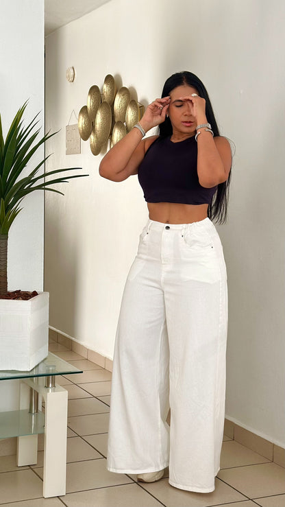 Divine Mega Spandex Wide Leg Trend Pants (Oversized) tiene bolsillos (WHITE DENIM NO CLAREA) Oversized