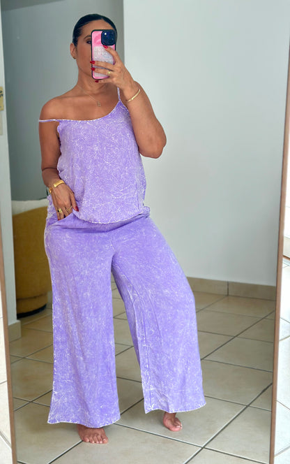 Lavander Summer Relax Pants Set With Pockets (Spandex)