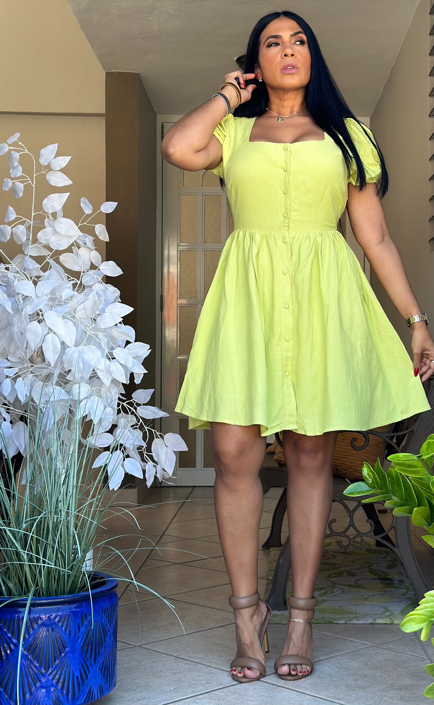 Iabella Lime Dress (suelto y cubridor.  Mangas expandibles)