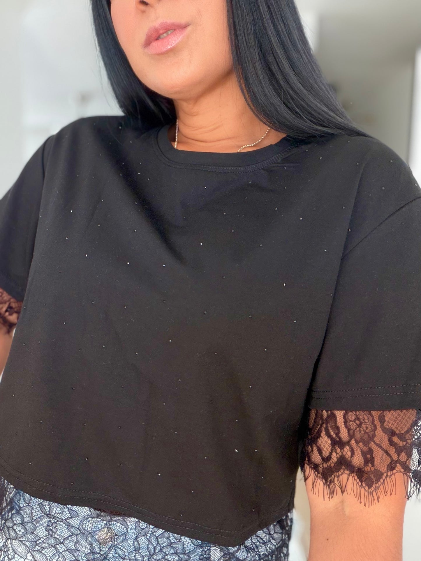 Amigas Black Cotton and Lace Premium Top