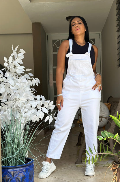 Lillet Relaxed White Spandex Liviano Denim Overall