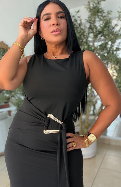 “Patria” Blacky Black Doble Forro Spandex Total Midi Dress y Calidad extra Premium (color negro)