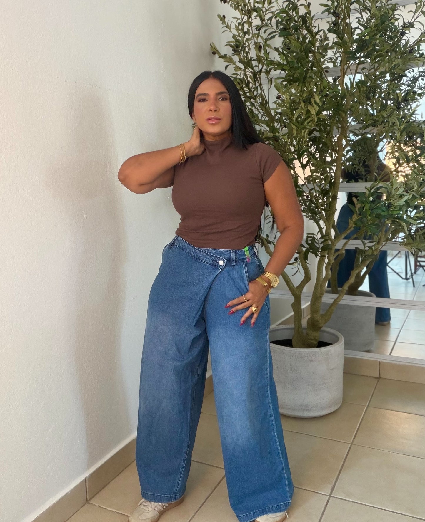 Vbrant Asimètrico Spandex Wide Leg Jeans Blue