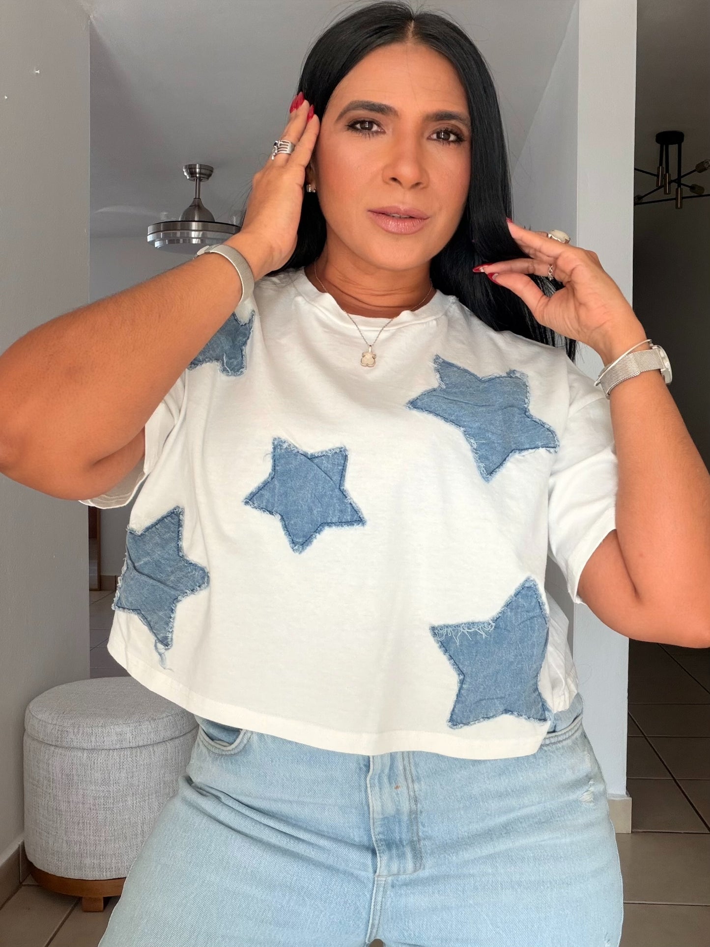 Estrellas White and Denim Top