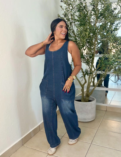 Baggy Dark Denim (azul oscuro) con bolsillos Overall Ajustable Mega Premium Barrel