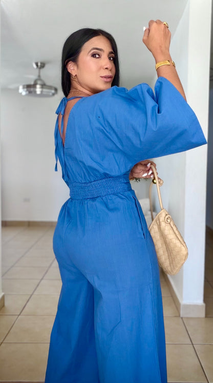 Bello Blue (azul) Bien Spandex Wide Leg Jumpsuit (tiene bolsillos)