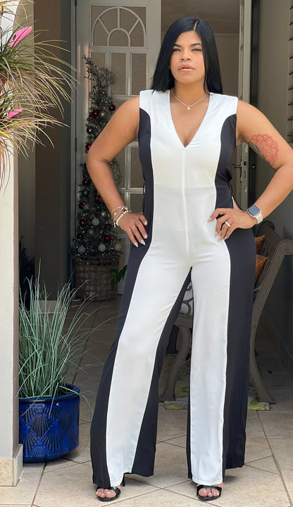 Black and White Luxe Wide Leg Jumpsuit