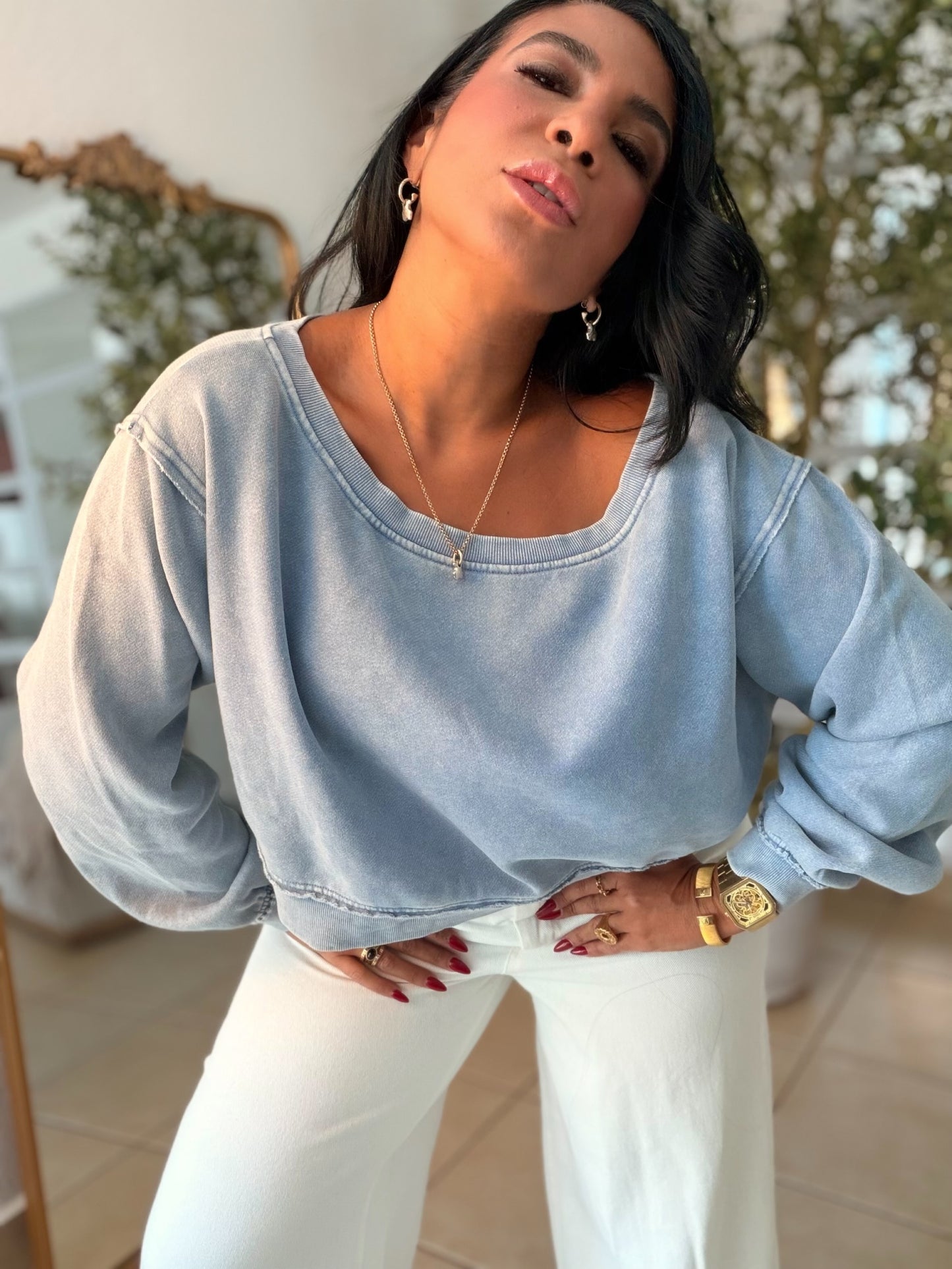 Denim Blue Luxe Oversized Top