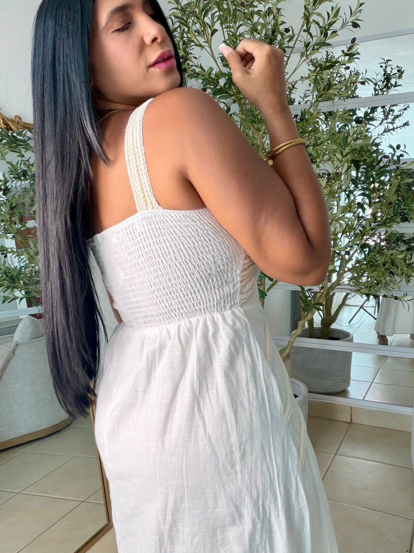 Palacios Crochet and Linen Spandex Doble forro Maxi Dress (NO CLAREA) White(SOLD OUT GRACIAS