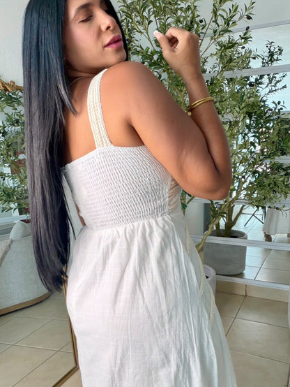 Palacios Crochet and Linen Spandex Doble forro Maxi Dress (NO CLAREA) White(SOLD OUT GRACIAS