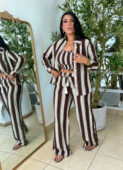 Puertorra Choco Brown y Blanco Spandex Set de lìneas verticales de 3 Piezas (color negro)Mega Còmodo