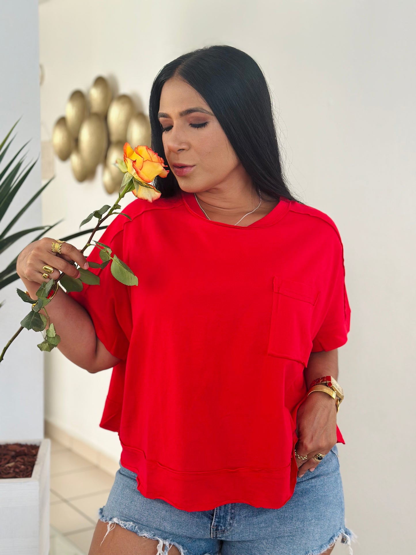 Red Oversized Spandex Top