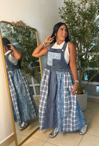 Denim Patches Oversized Dress (tiene bolsillos y ajustable a gusto en mangos)