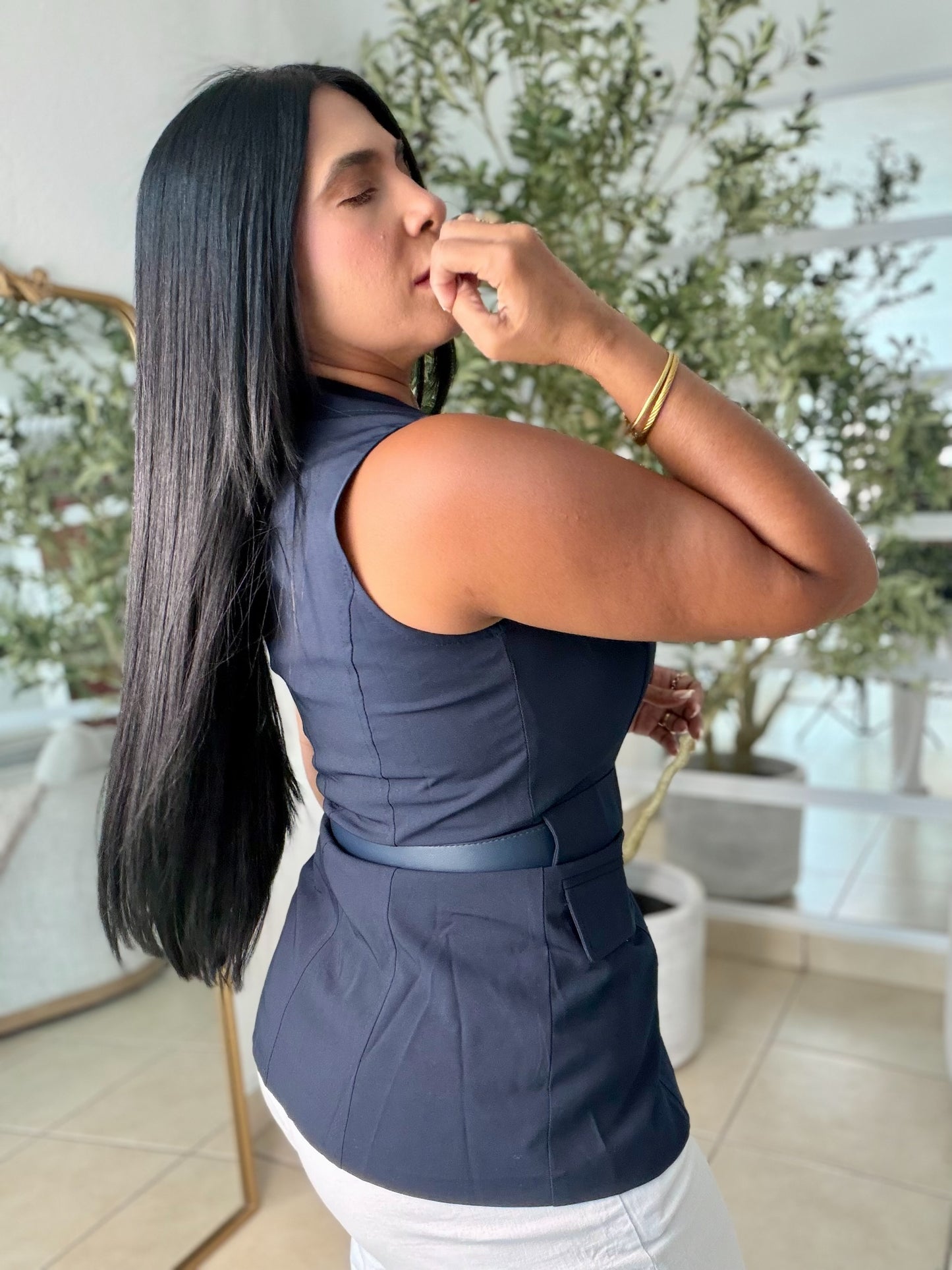 Navy Blue Vest Top Incluye Cinturòn