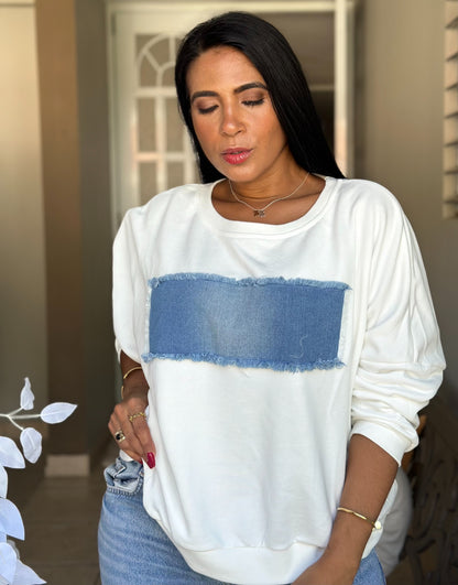 Essé Cotton and DENIM Sweater Top (liviano)