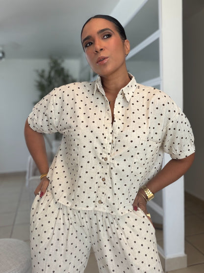 Beige and Brown Dots Blusón Oversized