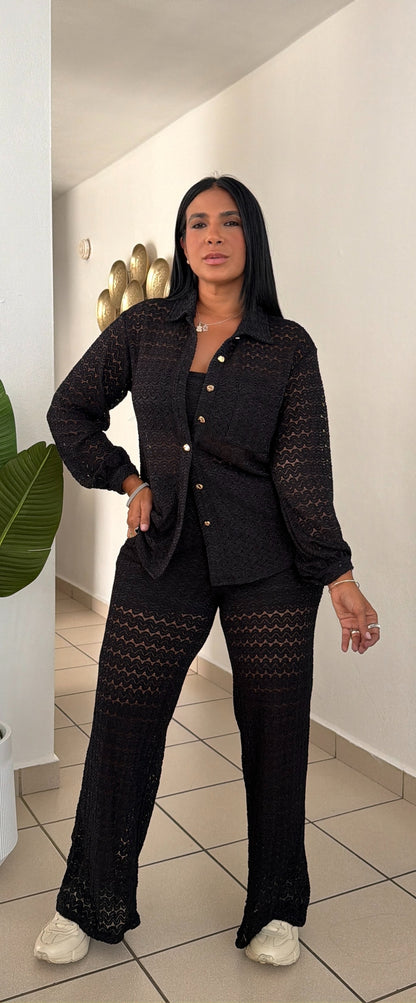 Puertorra Blacky Crochet Spandex Set de 3 Piezas (color negro)Mega Còmodo