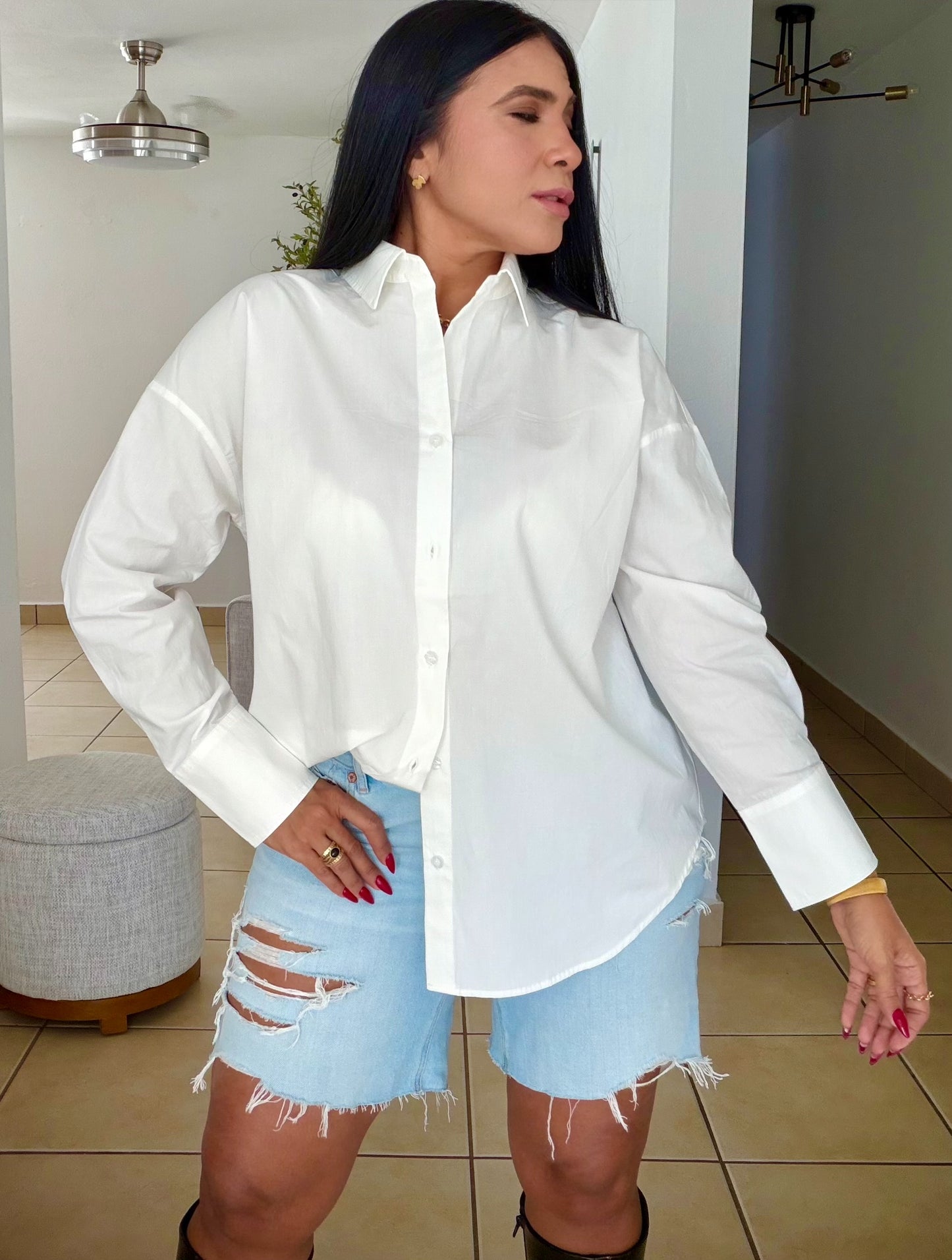“Zura” Luxe White Oversized 100% Cotton Oversized Blouse