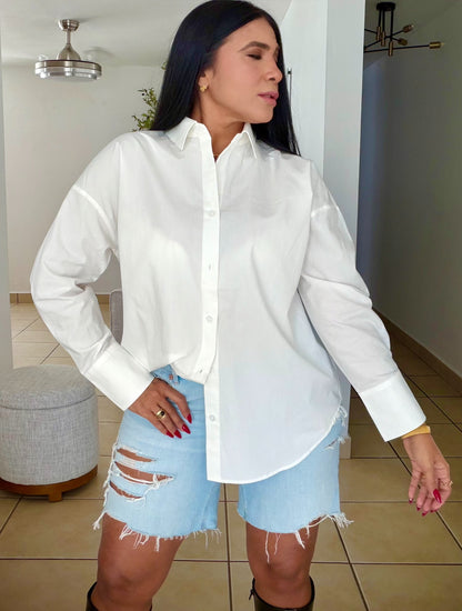 “Zura” Luxe White Oversized 100% Cotton Oversized Blouse