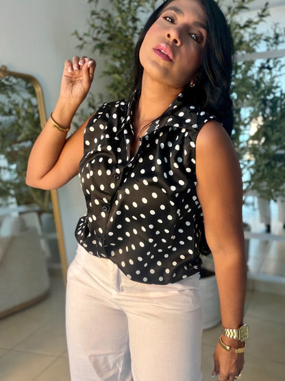 Camisa en Seda Polka Dots Black and White