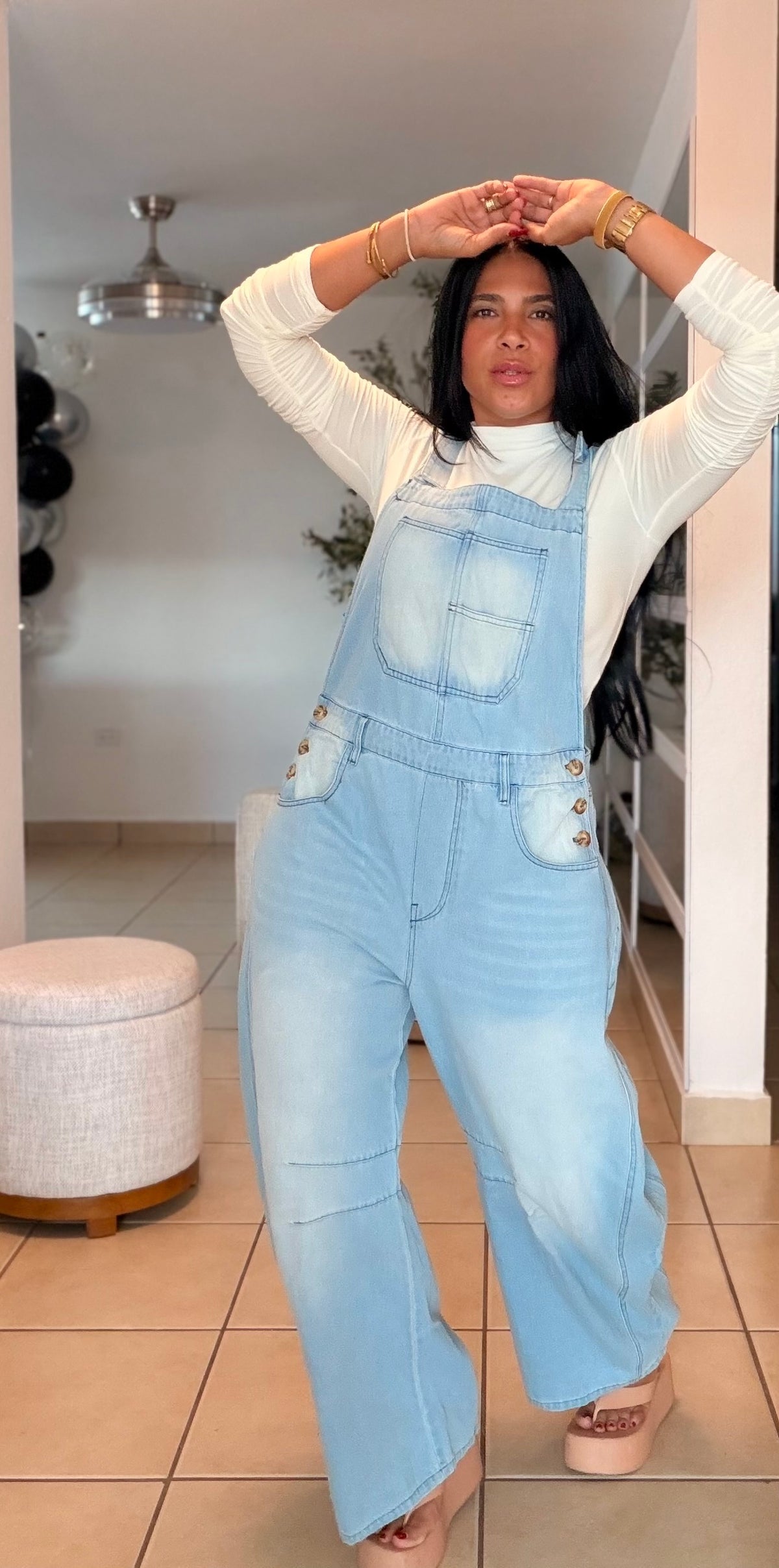 Baggy Barrel Spandex Overall Mega Premium.  Denim light Blue.