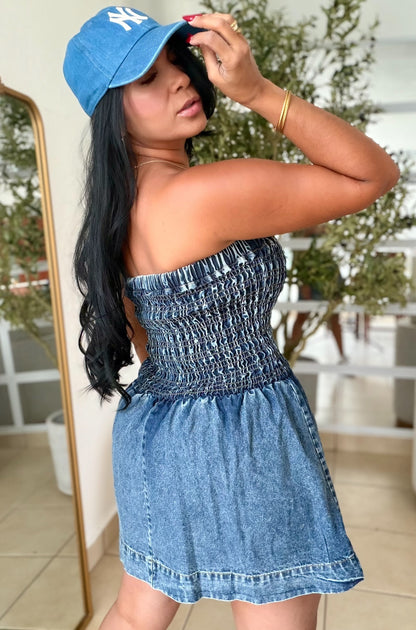 Daras Spandex Total Denim Azul Blue Oscuro Dress (No zipper ni botones) El màs bello del mundo!
