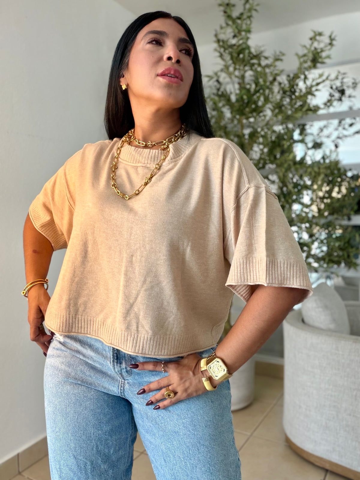 Eah! Eah! Beige Crema Luxe Premium Oversized Top (color crema)