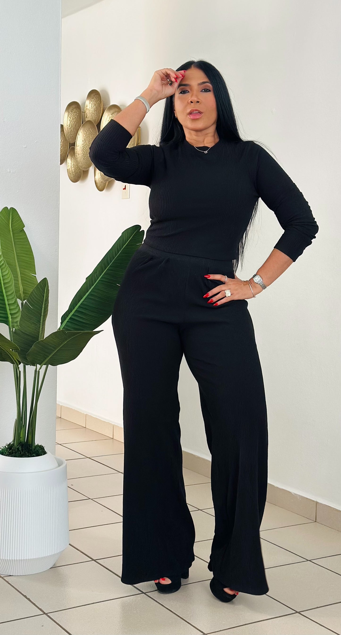 Black Spandex Premium Top and Pants Set (Bien expandible Y cómodo)