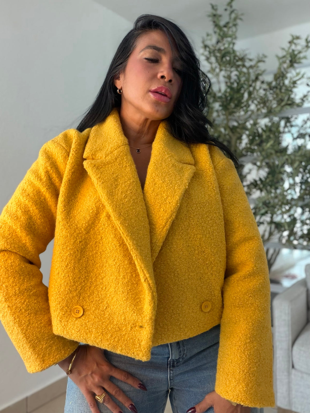 Vintage Yellow Mustard Luxurey Textured Premiun Oversized Jacket Top
