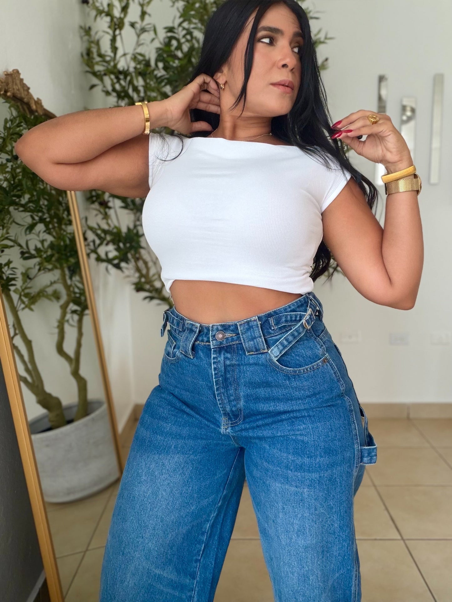 Reinas Luxe Wide Leg Denim Blue Jeans