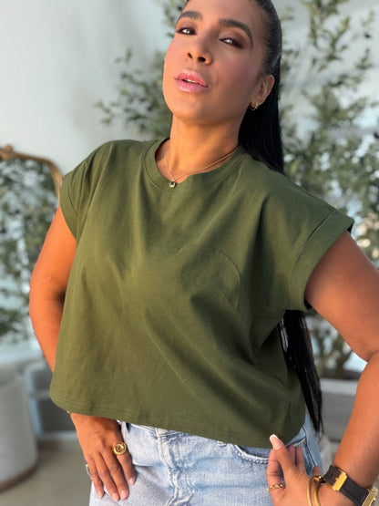 Military Green  Oversized Cotton Top (color verde)