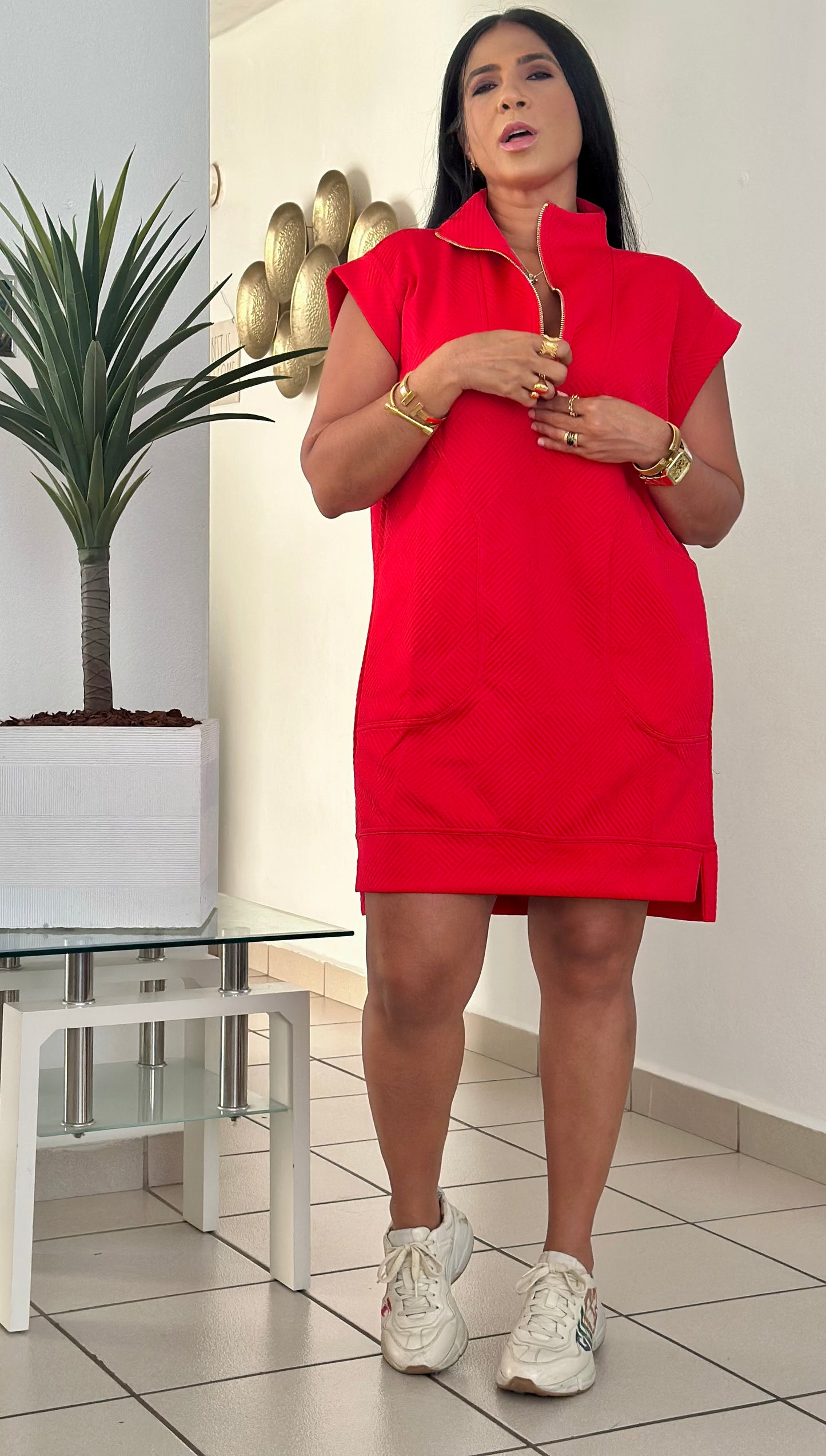 Reinas Red Luxe Spandex Oversized Style Dress With Dress (lo amo!! Y lo amarás) Large sirve a Xlg también